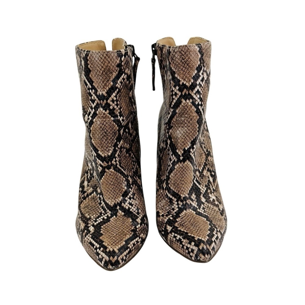 Womens Snakeskin‎ Print Pointed Toe Block Heel Ankle Boots Brown 9